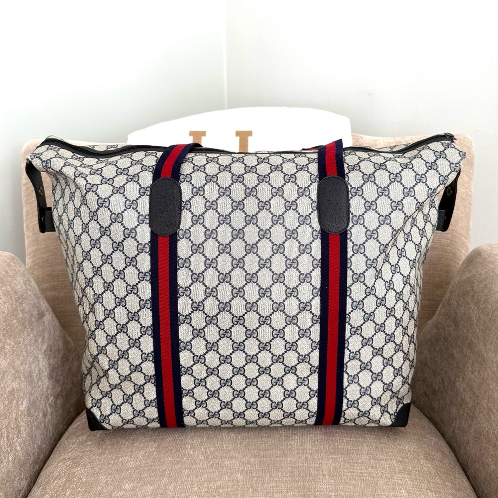 Gucci authentic XL tote bag travel bag weekender grey navy monogram canvas - Picture 7 of 15